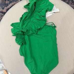 Zara Vibrant Green Ruffle Bodysuit